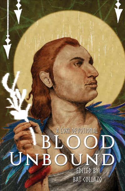 Blood Unbound cover art of Loki holding glowing mistletoe